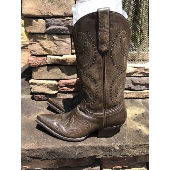 Corral Boots Brown Leather Concho Studs Western Cowboy Boots Women’s Caborca - Picture 5 of 13